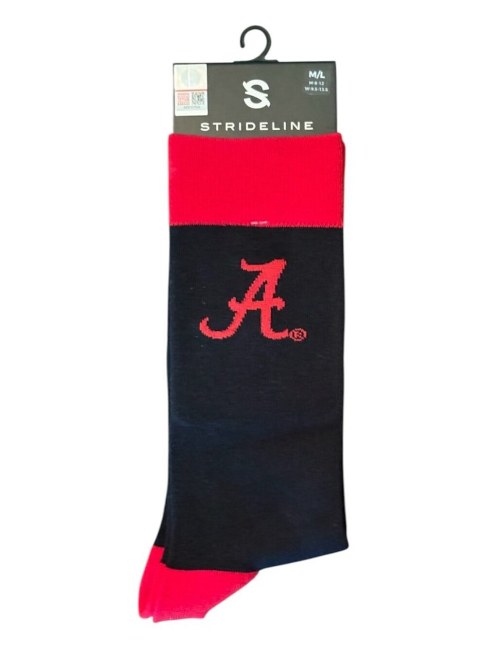 Strideline University of Alabama Crew Socks M/L Crimson Tide Black Red